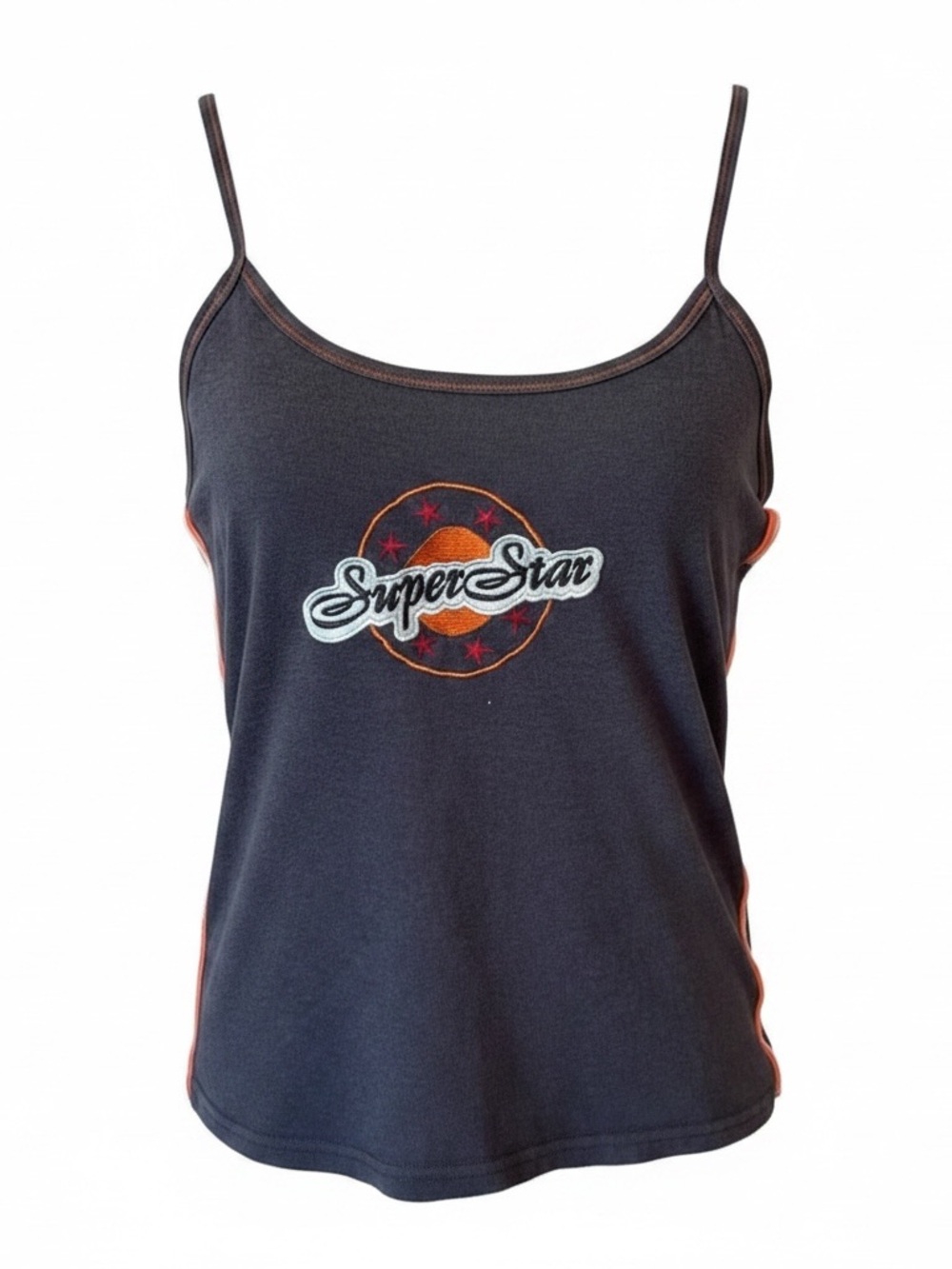 Vintage Y2K SuperStar Cami Tank Top XL Blue Orange Stripes Graphic Streetwear
